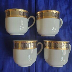 4 Vtg Gilded Baum Bros Teacups Made Czech Republic, Fine Bohemian Porcelain Cups